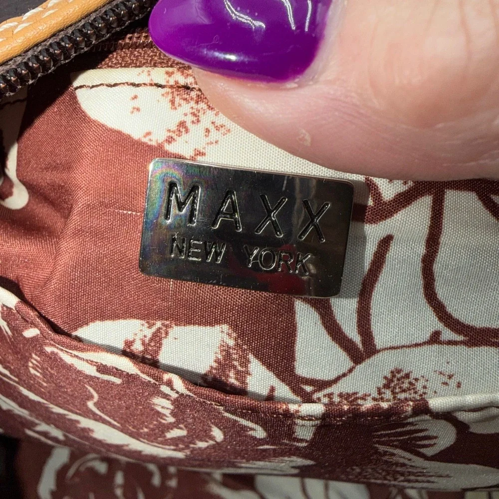 Maxx New York Pebbled Leather Shoulder Bag Tan Trim Silver Tone Hardware